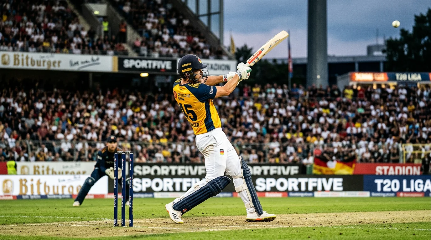 Batsman bei einem kraftvollen Schlag im Cricket